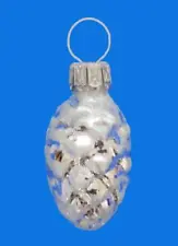 MINI SILVER WHITE PINE CONE GERMAN BLOWN GLASS CHRISTMAS FEATHER TREE ORNAMENT