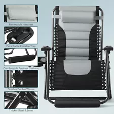 Super-Wide Folding Padded Zero Gravity Chair Patio Recliner Lounge Tray+Foot Pad