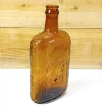 Antique 1900s Spiritus Frumenti Whiskey Bottle Amber Pint Embossed Spider Web