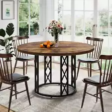 Vintage Brown Engineered Wood 47.2 in Pedestal Round Dining Table Seats 4