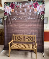 Bridal Shower Backdrop Large 88x104 inches Personalized "Nicole" Rustic Preowned