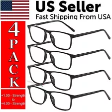 Reading Glasses Mens Womens Unisex Readers Eyeglasses 4 Pack Glasses New Square