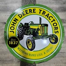 JOHN DEERE TRACTORS PORCELAIN ENAMEL SIGN 30 INCHES ROUND