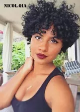 Natural Short Deep Culry Synthetic Hair Capless Wigs For African American Women