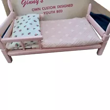 Vintage 1950'S Ginny Doll Wooden Youth Bed Pink With Bedding & Box