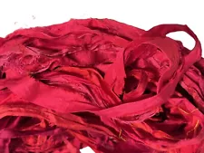 HOLIDAY SALE 10 yards for Recycled Sari Silk Ribbon Yarn, Red Pink