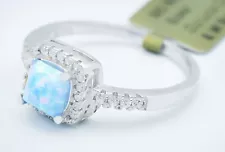 GENUINE 0.47 Cts BLUE OPAL & WHITE SAPPHIRE RING .925 SILVER -New With Tag