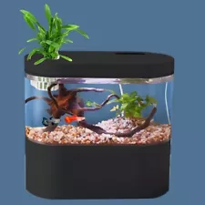 Mini Fish Tank Aquarium Starter Kits Multifunctional Desktop White & Black 0.6G