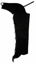 Black Suede Leather Chaps with Fringe Equestrian Show Horsemanship NEW