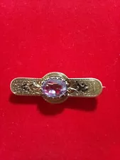 Antique 14K Yellow Gold Bar Brooch Amethyst Stone...4.3 Grams. 1.75" L...Rare!