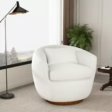 White Swivel Barrel Chair, Round Swivel Accent Chair Armchair for Living Room