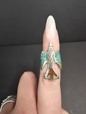 Vintage Navajo Eagle Shaped Turquoise Inlaid Ring