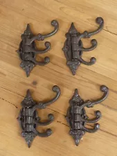 4 Cast Iron Antique Style SWIVEL Coat Hooks Hat Hook Rack Hall Tree Restoration