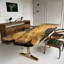 Black Epoxy Resin Live Edge Wooden Dining Table Top New year Sale Furniture deco