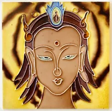 Buddha Ceramic Pottery Tile Vintage Retro Goddess Peace Face India Art Yoga Mind