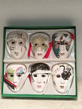 Set of 6 Vintage New Orleans Mardi Gras Ceramic Decorative Masks Fancy Faces New