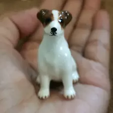 White Brown Jack Russell Terrier Hand Painted Miniature Animal Ceramic Figurine