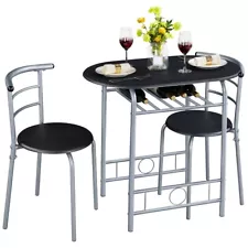 Dining Table and 2 Chairs - Modern Round Table Set with Steel Legs for Kitchen