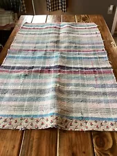 Vintage Handwoven Rag Rug Flower Bottom Sewn 40 X 27