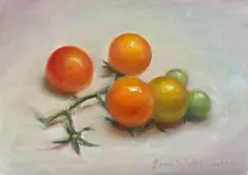 Cherry tomato sungold on vine still life painting kitchen art by living artist