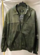 Pelle Pelle Mens Green Leather Long Sleeve Full-Zip Bomber Jacket Size 54