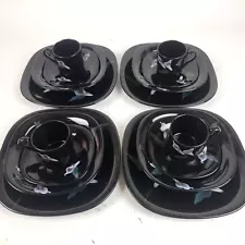 VTG Mikasa Tempo Eighty Tres Chic 16 Piece Svc for 4 Dinnerware Calla Lily Black