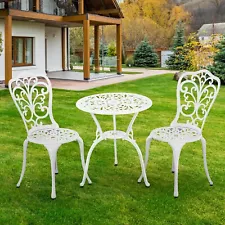 Bistro Set 3 Piece Outdoor Cast Iron Bistro Table and Chairs Set of 2 White