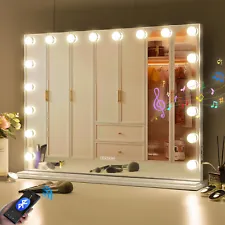 FENCHILIN Bluetooth Hollywood Vanity Mirror with Lights 32x23'' for Makeup Metal