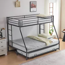 Metal Twin Over Twin Bunk Bed Twin Size Trundle Bed for Kid Room 3 Twin Size Bed