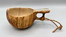 Handcrafted Birch Burl Kuksa Cup Inlaid Reindeer Horn Handle Scandanavian Signed