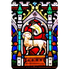 Christian Tin Metal Sign 8x12 Jesus Lamb of God Stained Glass Flag Staff Art