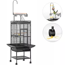 72'' Height Wrought Iron Large Bird Cage w/ Play Top Stand Parrot Finch Cage