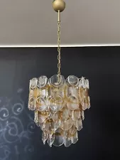 Italian vintage Murano chandelier - Mazzega - 41 "crostoli" amber glass