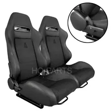 2 X TANAKA BLACK PVC LEATHER & BLACK SUEDE RACING SEATS RECLINABLE FITS VW