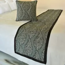 Decorative Grey Jacquard Queen Bed Runner, Beaded - Paisley History