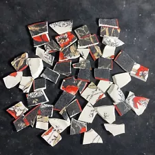 53 Pieces of Broken Dish Mosaic Tiles Black, Red, & White Free Ship