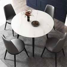 32" Luxury White Grey Marble Dining Table Round Kitchen Counter Lounge Bar Table