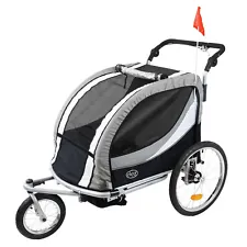 ClevrPlus Deluxe 3-in-1 Double Seat Bike Trailer Stroller Jogger for Kids, Grey