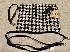 L.I.B. Black White Houndstooth Look Crossbody/Clutch Bag Purse W/Tassle NEW