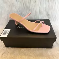 Abercrombie & Fitch Amery Sandals Leather Square Toe Kitten Heel, Size 8.5, Pink