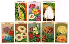 ORIGINAL VINTAGE LOT OF 8 EUROPEAN SEED PACKET LABELS FLOWERS C1910 GARDENING