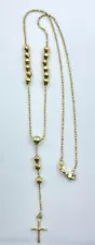 14K Yellow Gold Religious Cross Bead Rosary Necklace 14” Inches Long