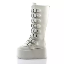 SALE DEMONIA DAMNED-318 Punk Gothic Buckle Strap White Platform Knee Boots 8