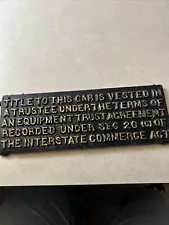 Cast Iron Railroad Car Title Sign Interstate Commerce (G3R) Train Plaque 10x3.75