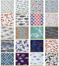 Ambesonne Fish Theme Microfiber Fabric by The Yard for Arts and Crafts