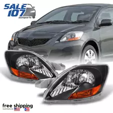 For 2007-2011 Toyota Yaris Sedan Headlight Lamps Housing Black Set Left+Right (For: 2010 Toyota Yaris)