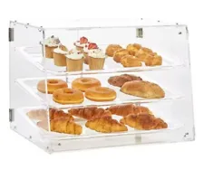3 Tray Bakery Clear Acrylic Pastry Pastries Display Case Cafe Hotel Counter Food