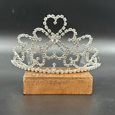 Vintage Heavy Jeweled Heart Crown - Rhinestone Wedding Costume Tiaras for Girls