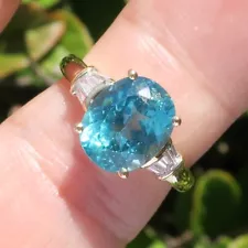 Incredible 14k Solid Yellow Gold Paraiba Blue Tourmaline Diamond Ring Size 6