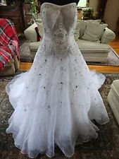 Oleg Cassini Lace Beaded Strapless Gorgeous Wedding Dress Sz 8